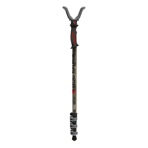 The BOG Adrenaline Switcheroo Monopod Camo offers portability, stability, and versatility with lever leg locks, retractable spikes, and a quick-change Switcheroo® system.