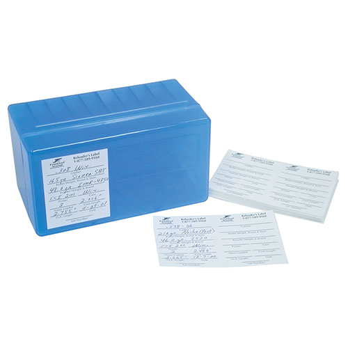 Organise your handloads with Frankford Arsenal's Peel & Stick Labels, perfect for recording essential data on your ammo, removable and compatible with plastic boxes.