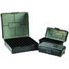 The Frankford Arsenal Hinge-Top Ammo Box features a strong mechanical hinge, is stackable, allows for labeling, and opens flat, perfect for .204 Rug, .223 Rem, and .300 BLK.