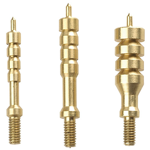 The Tipton 13 Piece Solid Brass Jag Set offers caliber-specific jags for a tight patch fit, a pointed tip for centering, and comes in a durable, marked box.