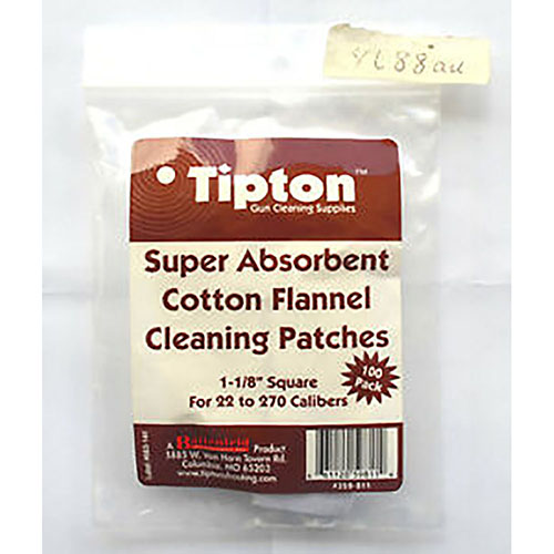 Discover Tipton 22-270 Caliber Patches, 1.13" square, made from 100% cotton flannel, precisely cut for optimal use with Tipton® Jags. Bag of 100.