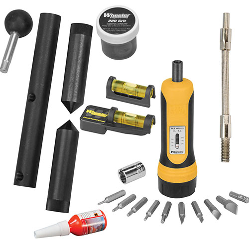 Ensure perfect scope alignment and leveling with the Wheeler 1" Scope Mounting Kit, featuring lapping bars, the Level-Level-Level, and F.A.T. Wrench® for precise torque.