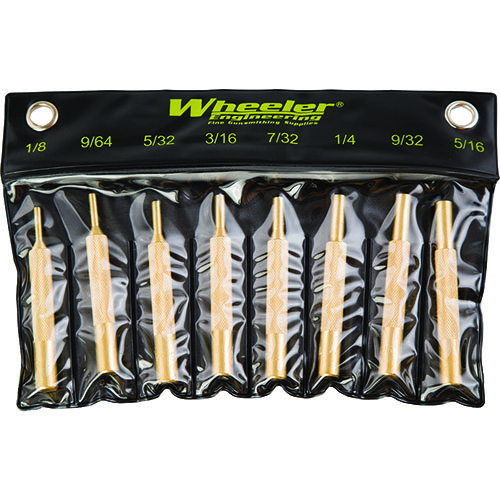 The Wheeler Brass Punch Set includes eight precision punches (1/8" to 5/16") ideal for gunsmithing, ensuring no damage to your firearm's finish.