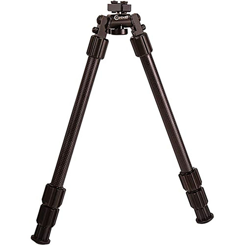 The Caldwell 13"-30" Accumax Premium Carbon Fiber Bipod is lightweight at 13 oz, features twist-lock adjustments, and offers secure leg positions for stability.
