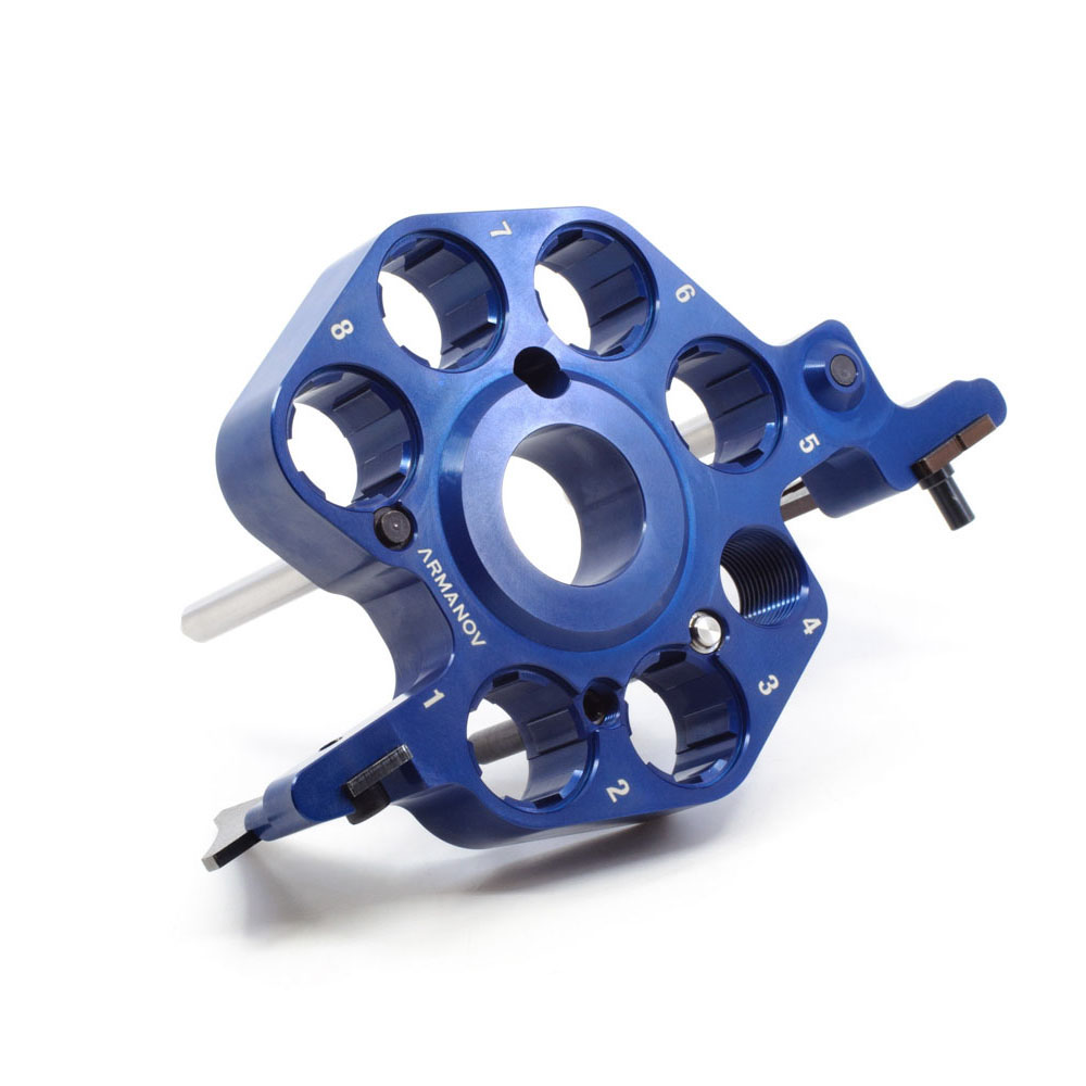 Upgrade your Dillon Super 1050 with ARMANOV's Toolhead: quick die changes, integrated LED light, high precision, and extra die space for enhanced efficiency.
