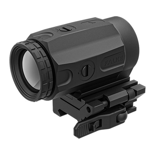 The FALKE B3X offers compatibility with various sights, a quick flip Picatinny mount, fog resistance, durable Titanium Aluminum housing, and is trusted by elite forces.