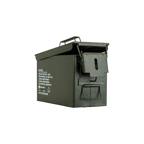 The NATO Size 2 Ammo Can features heavy-duty tinplate construction, airtight seal, reinforced latch, and foldable handle for secure, organized transport of gear.