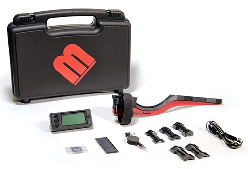 The MagnetoSpeed V3 chronograph kit accommodates barrels and suppressors from 1/2" to 2" in diameter, with enhanced clearance for longer muzzle devices.