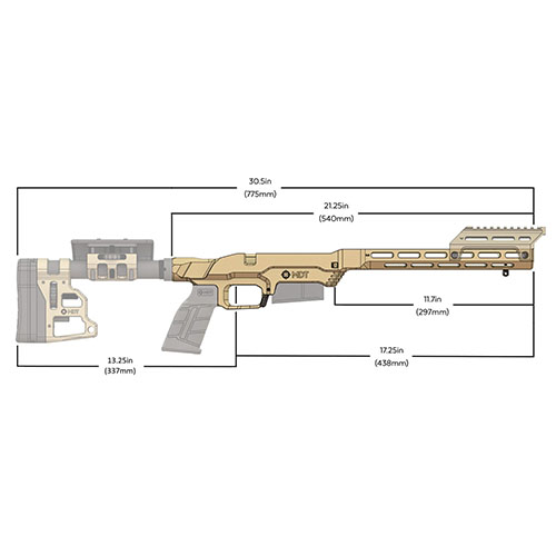 The MDT LSS-XL Gen 2 Chassis System offers a longer forend, AR carbine compatibility, and uses AR-15 magazines, enhancing your Ruger American's performance.