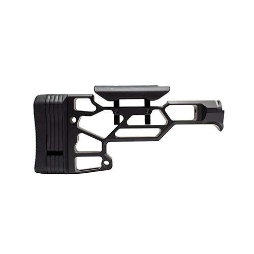 The MDT Skeleton Rifle Stock V2 Lite features adjustable Length of Pull and cheek rest, ensuring a custom fit for TAC21, LSS-XL, and HS3 chassises.