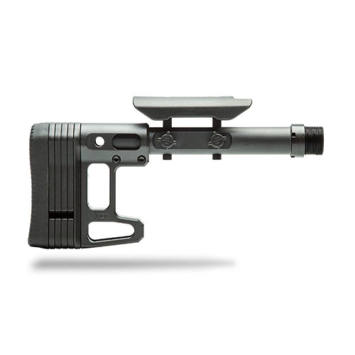 The MDT Skeleton Carbine Stock, Lite offers a lightweight, adjustable aluminum design with M-Lok slot, 4 LOP spacers, and dual QD sling swivel sockets for versatile use.