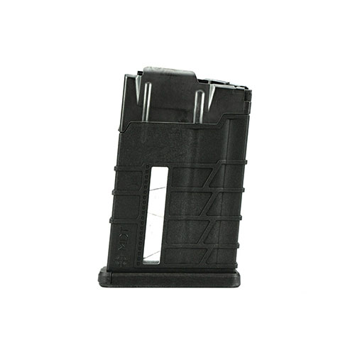 The MDT Poly-Metal Magazine combines a lightweight polymer body with a durable metal feedlip, featuring clear windows for easy loading checks, compatible with various calibers.