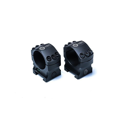 MDT Elite Scope Rings provide a lightweight, robust mounting solution with a built-in bubble level, designed to STANAG 4694 spec for a secure fit on any rail.