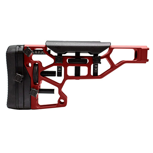 The MDT Elite Fixed Rifle Stock offers toolless adjustments for cheek riser and buttpad, ensuring a perfect fit, enhanced comfort, and performance for ACC/ESS chassises.