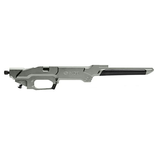 Customize your MDT ESS Chassis with various forend lengths, M-LOK slots, and stock options, all in a durable Cerakote Tactical Gray finish.