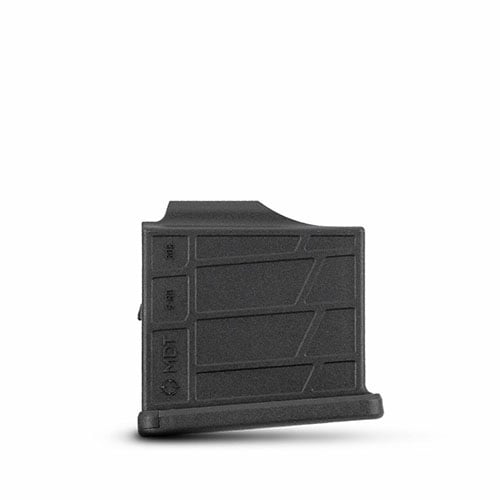 The MDT Polymer AICS Magazine offers unmatched durability, compatibility with various chassis systems, and a reliable 5-round capacity for .308/6.5 Creedmoor.