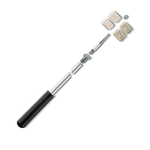 The VFG Cleaning Rod features a sturdy 2-piece aluminum design with a 9/32" thread, ensuring stability and compatibility with various cleaning elements for shotguns.