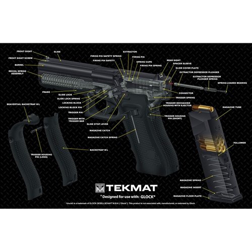The TEK MAT Glock® 3D Cutaway Mat offers a soft top to prevent scratches, a neoprene backing for chemical protection, and a fun way to learn during maintenance.