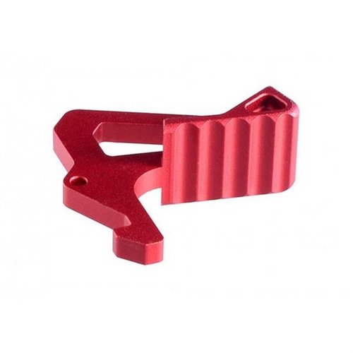 Enhance your AR with the Strike Industries Extended Charging Handle Latch in red, featuring ergonomic design for smoother operation and superior quality.