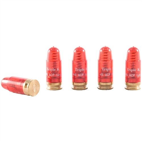 Enhance your dry-fire practice with TRIPLE-K's Deluxe Snap Caps, featuring spring-loaded primers to protect firing pins, and a bright design to avoid mix-ups.