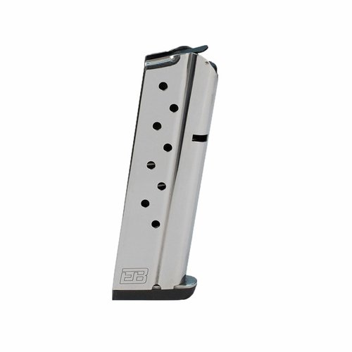 Engineered for reliability, Ed Brown's 9rd stainless 1911 mags feature a seamless stainless body, steel follower, and versatile base pads for competition or carry.