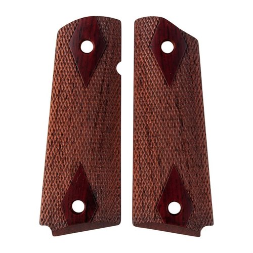 Enhance your 1911 with Ed Brown's Double Diamond Cocobolo Grips, crafted from dense, beautiful wood for superior strength and a stunning finish.