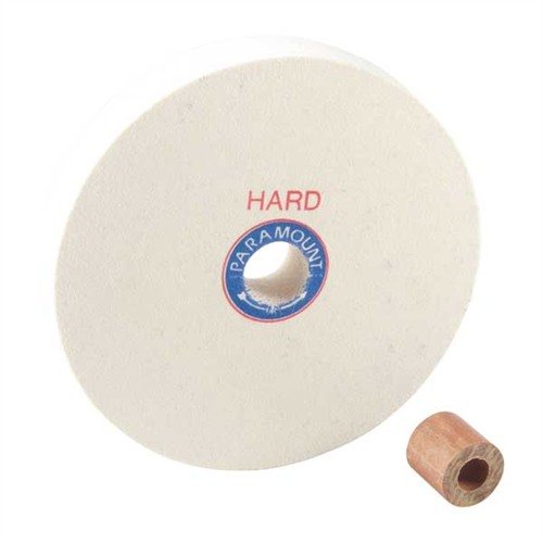 Achieve a professional finish with Bacon Felt Company's 6" Hard Felt Polishing Wheel, featuring a 1/2" arbor, ideal for various polishing grits.