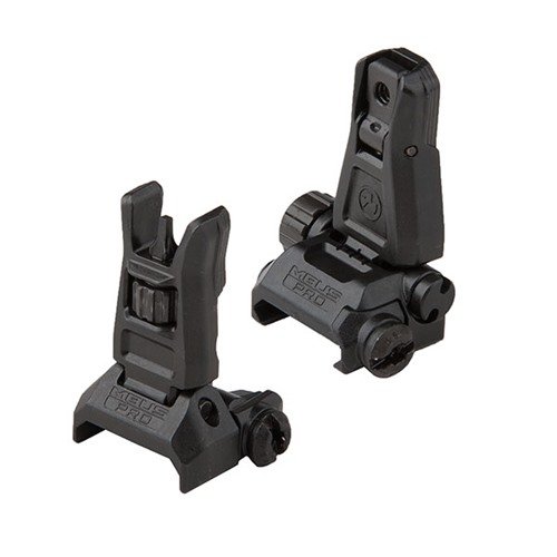 The MAGPUL MBUS PRO Backup Sight Set offers durable steel construction, low-profile storage, tool-free adjustments, and compatibility with most IR devices.