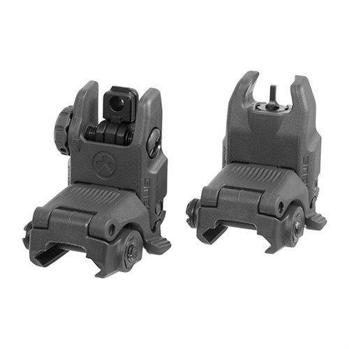 The MAGPUL AR-15 MBUS GEN 2 Sight Set features quick-deploy, low-profile polymer sights with windage adjustment, ensuring reliable backup for your optics.