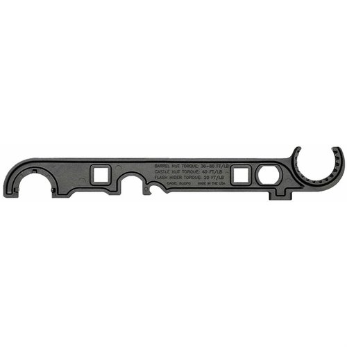 The Midwest Industries AR Professional Armorer's Wrench offers durability, versatile barrel nut compatibility, a muzzle device wrench, and integrated torque specs.