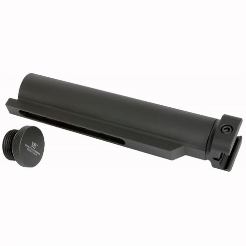 The Midwest Industries Picatinny Stock Tube Adapter offers a robust, compact design for easy stock or pistol brace installation, featuring waterproof storage and adjustable Mil-Spec tube.