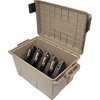 Store and secure up to 9 AK-47 magazines with the MTM Case-Gard Tactical Mag Can, featuring stackable design, precut foam, and double padlock tabs for safety.