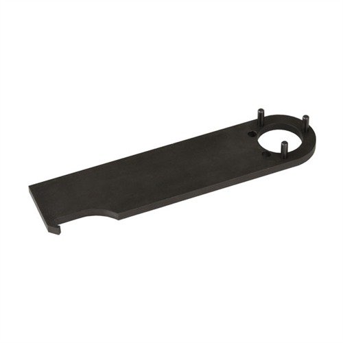 The Yankee Hill Forearm Wrench is a heavy-duty steel tool designed for easy tightening of handguard barrel nuts, featuring a notched end for precise alignment.