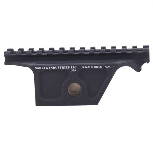 The Sadlak Industries M14/M1A Tactical Scope Mount offers a lightweight, durable design with a three-point clamp for secure mounting and an open sight channel for backup iron sights.
