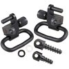 Durable all-steel swivels with a quick-release system ensure reliability and versatility for multiple rifles, featuring secure locking to prevent accidental opening.
