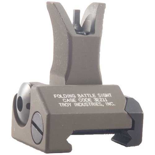 Enhance your AR-15 with the TROY Industries 1.34" Flip-Up Front Sight, featuring durable stainless steel and aluminum construction in a sleek Dark Earth finish.