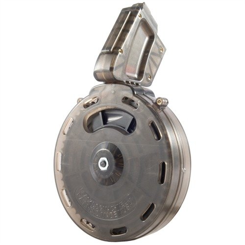 The BLACK DOG MACHINE AR-15 50RD Drum Magazine offers a durable polycarbonate design for reliable feeding, perfect for .22 LR conversion kits, ensuring you shoot more and reload less.