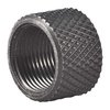 Protect your threaded barrel with this durable 303 stainless steel THREAD PROTECTOR, featuring a knurled design and black oxide finish for added grip.