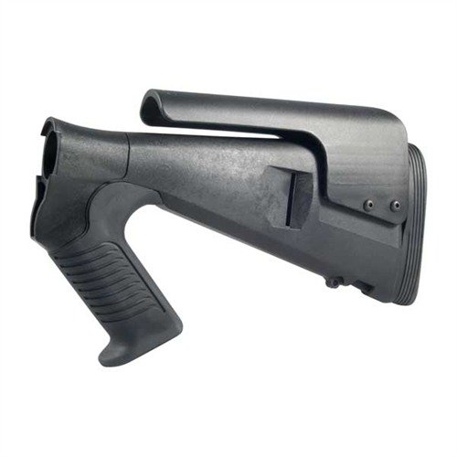 The URBINO Tactical Shotgun Buttstock enhances comfort and maneuverability with body armor, featuring a short length of pull, adjustable cheek riser, and recoil reduction.