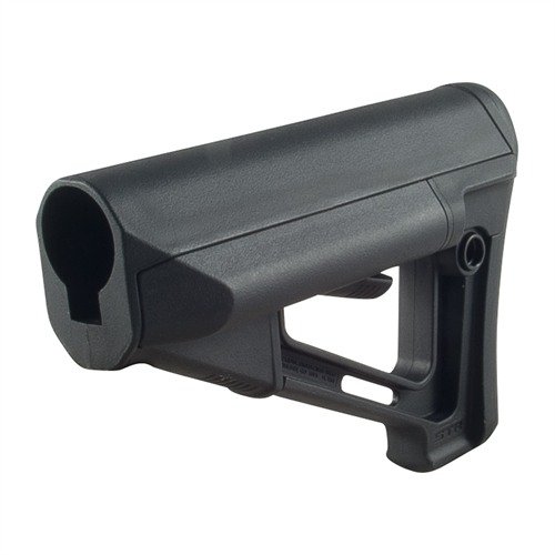 The Magpul AR-15 STR Stock offers enhanced comfort with a wider cheekweld, internal battery storage, and a secure fit with minimal wobble for optimal performance.