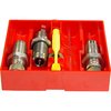 The LEE Precision 9mm Luger Carbide 3-Die Set includes essential tools for reloading: Full Length Sizing Die, Bullet Seating Die, and Powder Thru Expanding Die, all without needing sizing lube.
