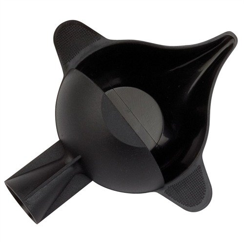 The RCBS Electronic Scale Powder Funnel Pan features an integrated funnel for direct powder pouring, ideal for use with electronic scales and powder dispensers.
