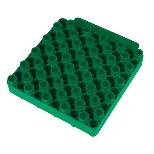 The RCBS Universal Case Loading Block holds 50 cases, fits standard rifle and pistol cases, and features a two-sided design for easy access and versatility.