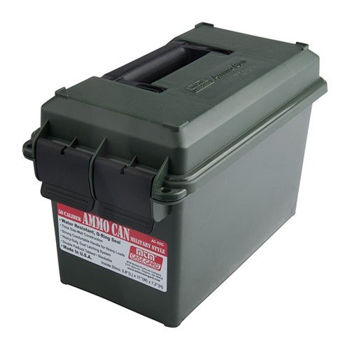 The MTM 50 Caliber Ammo Can offers lightweight, durable storage with excellent water resistance, dual latches, and ample capacity for bulk ammo and gear.