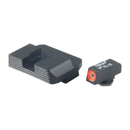 The Ameriglo Hackathorn Night Sight Set features a bright Tritium front sight with an orange outline for quick acquisition and a durable black nitride finish.