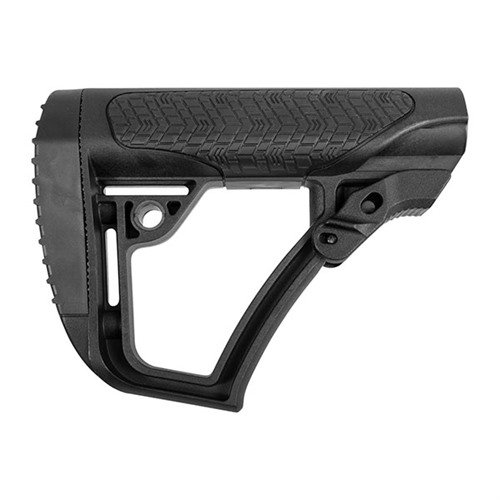 The Daniel Defense Collapsible Buttstock offers enhanced cheekweld, quick attachment QD sockets, and fits Mil-Spec buffer tubes, available in black or Milspec+ Brown.