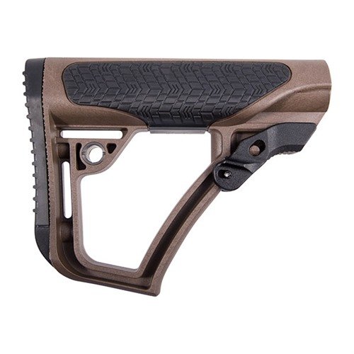 The Daniel Defense Collapsible Buttstock offers enhanced cheekweld, soft rubber overmolding, and quick attachment QD sockets, fitting Mil-Spec buffer tubes.