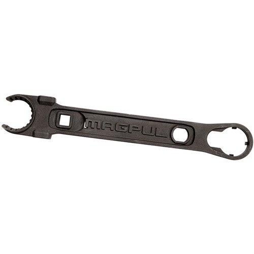 The Magpul AR-15/M16 Armorer's Wrench offers durable heat-treated steel construction, versatile compatibility with barrel nuts and flash hiders, and integrated torque specs.