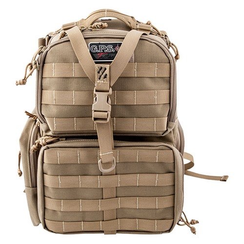 The G.P.S. Tactical Range Backpack offers secure handgun storage, ample pockets, MOLLE webbing, and a rain cover, ensuring durability and convenience on the go.