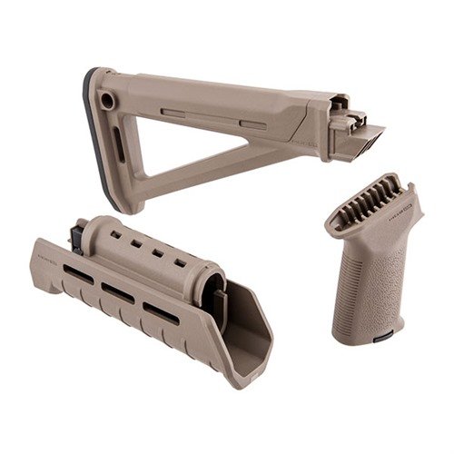 Enhance your AK-47/74 with the Magpul MOE Stock Set featuring optimized fixed stock, ergonomic grip, M-LOK handguard, and internal storage options.